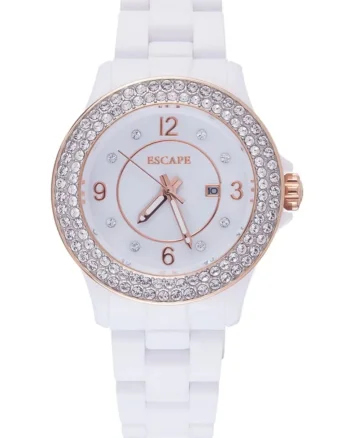 Ceas dama  36 mm, curea plastic alba, rezistenta la apa 5 ATM