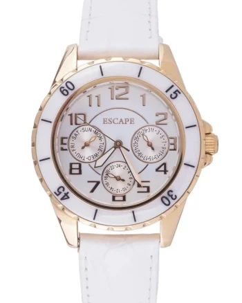 Ceas dama  36 mm, curea piele ecologica alba, rezistenta la apa 5 ATM