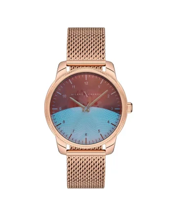 Ceas sport pentru femei  38 mm, carcasa din otel, roz aurie, curea din otel roz aurie, rezistent la apa 3 ATM
