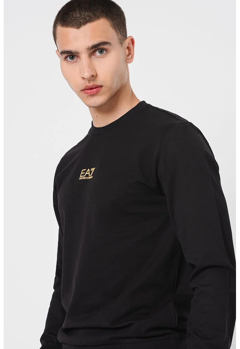 Bluza de trening cu detaliu logo si decolteu la baza gatului, Auriu/Negru