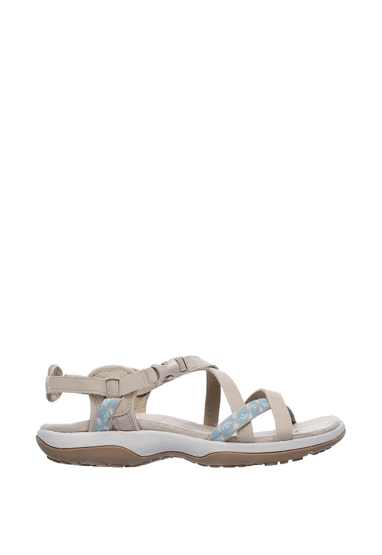 Sandale de piele ecologica si material textil Vacay, Albastru aquamarin/Turcoaz/Maro taupe deschis
