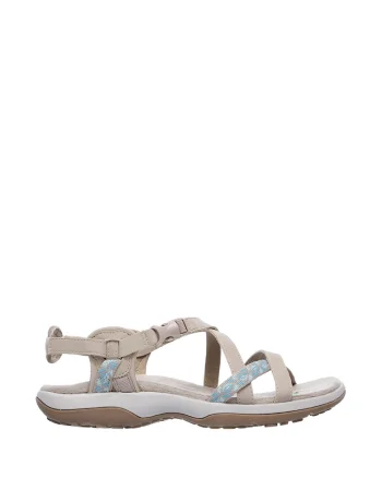 Sandale de piele ecologica si material textil Vacay, Albastru aquamarin/Turcoaz/Maro taupe deschis