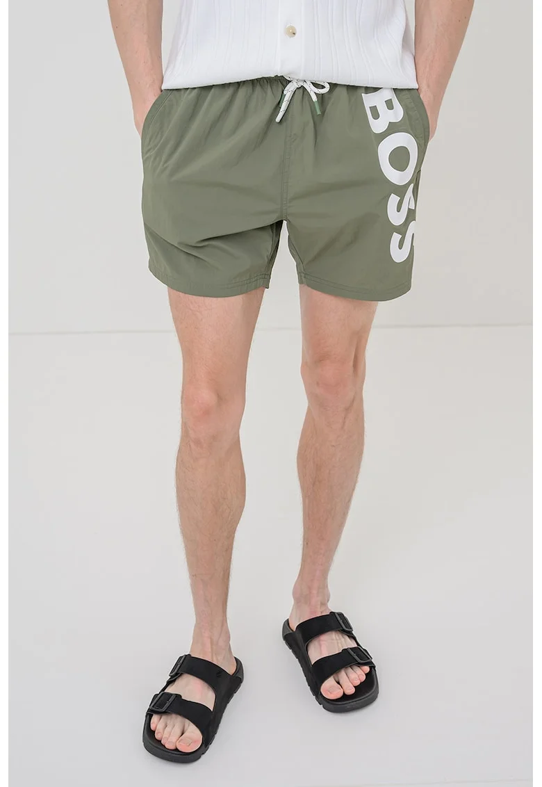Pantaloni scurti de baie cu imprimeu logo Octopus, Verde masliniu