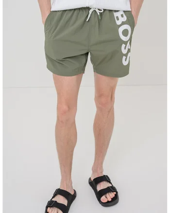 Pantaloni scurti de baie cu imprimeu logo Octopus, Verde masliniu