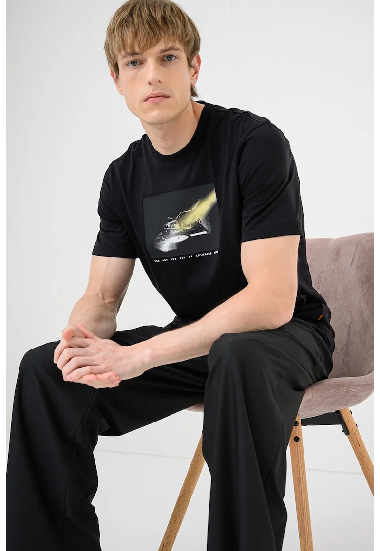 Tricou de bumbac cu imprimeu Dj, Negru