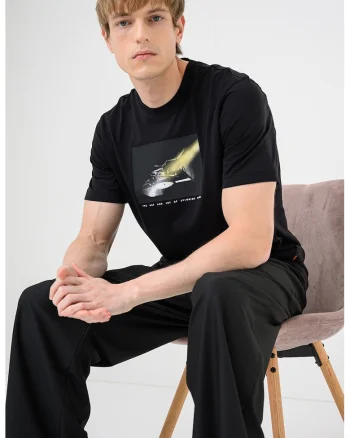 Tricou de bumbac cu imprimeu Dj, Negru