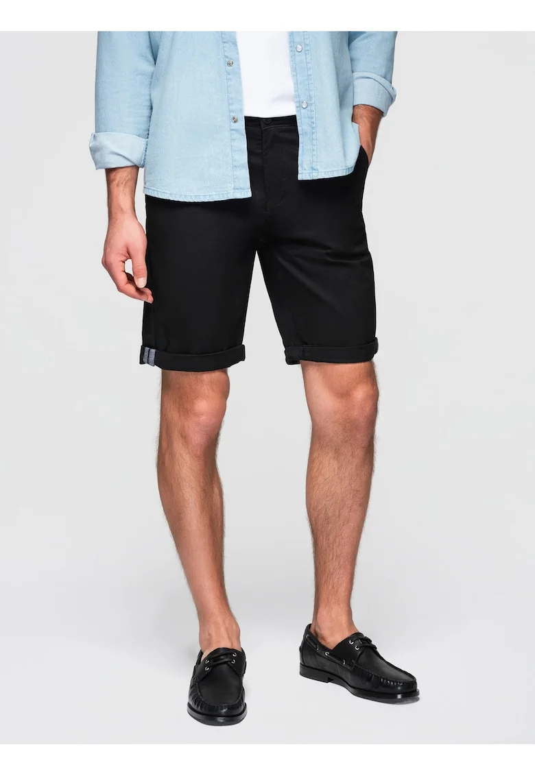 Pantaloni scurti barbati din bumbac cu elastan, croi clasic, confortabili, Negru,