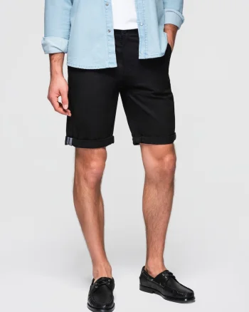 Pantaloni scurti barbati din bumbac cu elastan, croi clasic, confortabili, Negru,