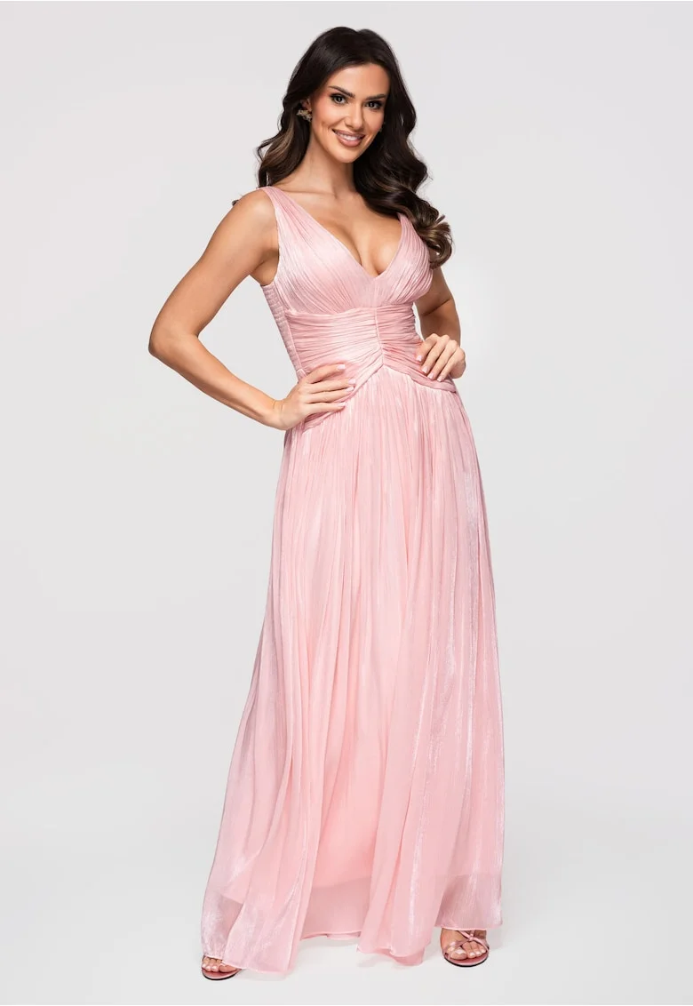 Rochie lungă elegantă din voal, Roz