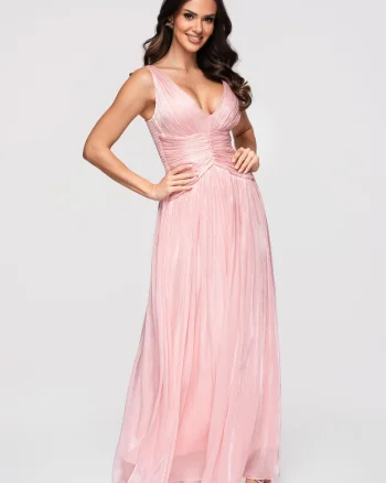 Rochie lungă elegantă din voal, Roz