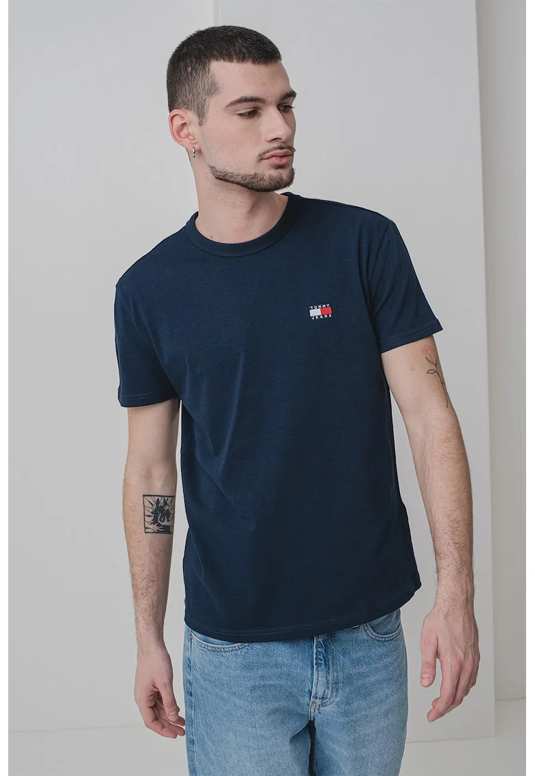 Tricou din bumbac cu decolteu la baza gatului, Albastru ultramarin