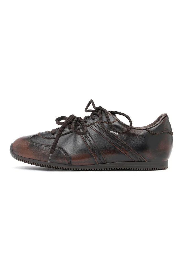 Pantofi sport low-cut din piele, Maro inchis