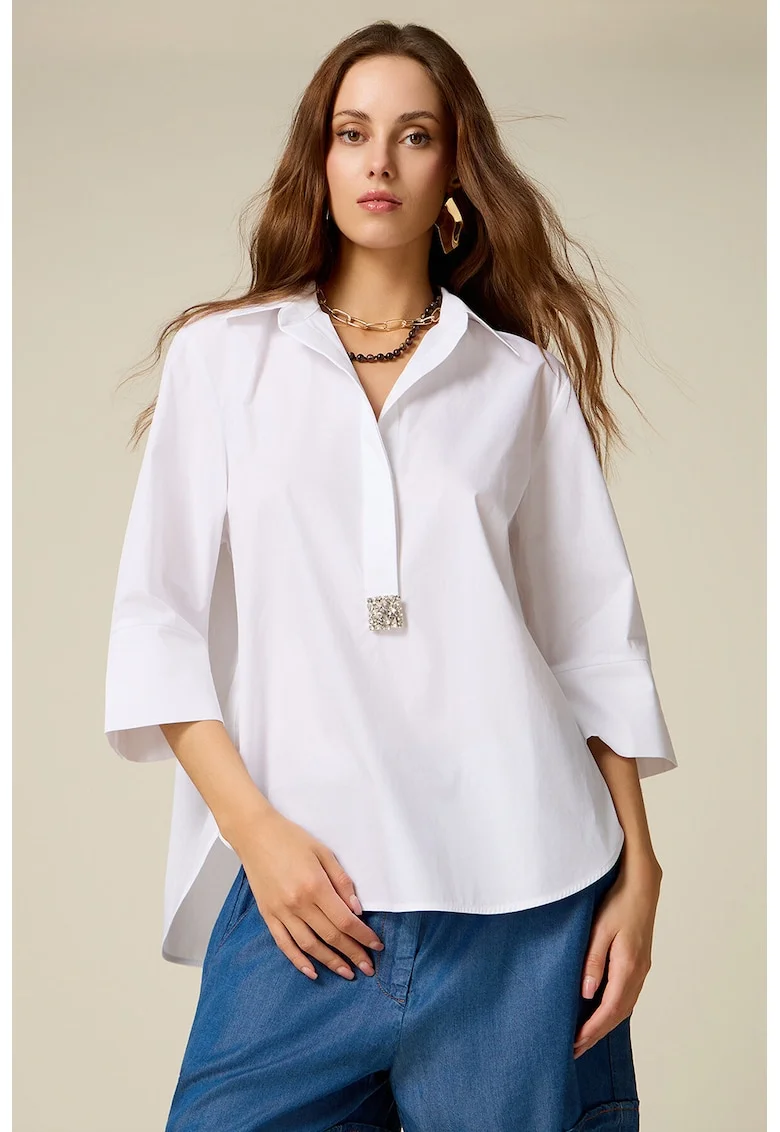 Bluza cu maneci 3/4, Alb optic