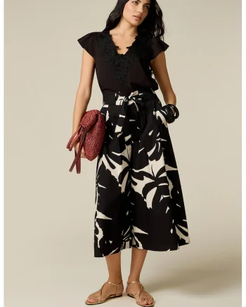 Pantaloi culotte cu imprimeu grafic, Alb/Negru