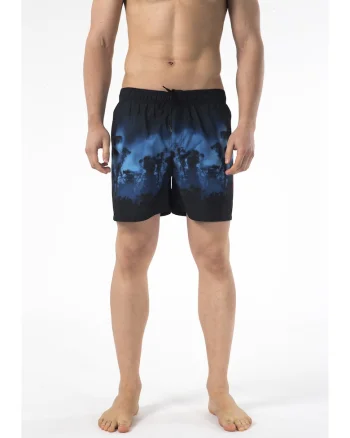 Pantaloni scurti de baie cu model si snur, Negru
