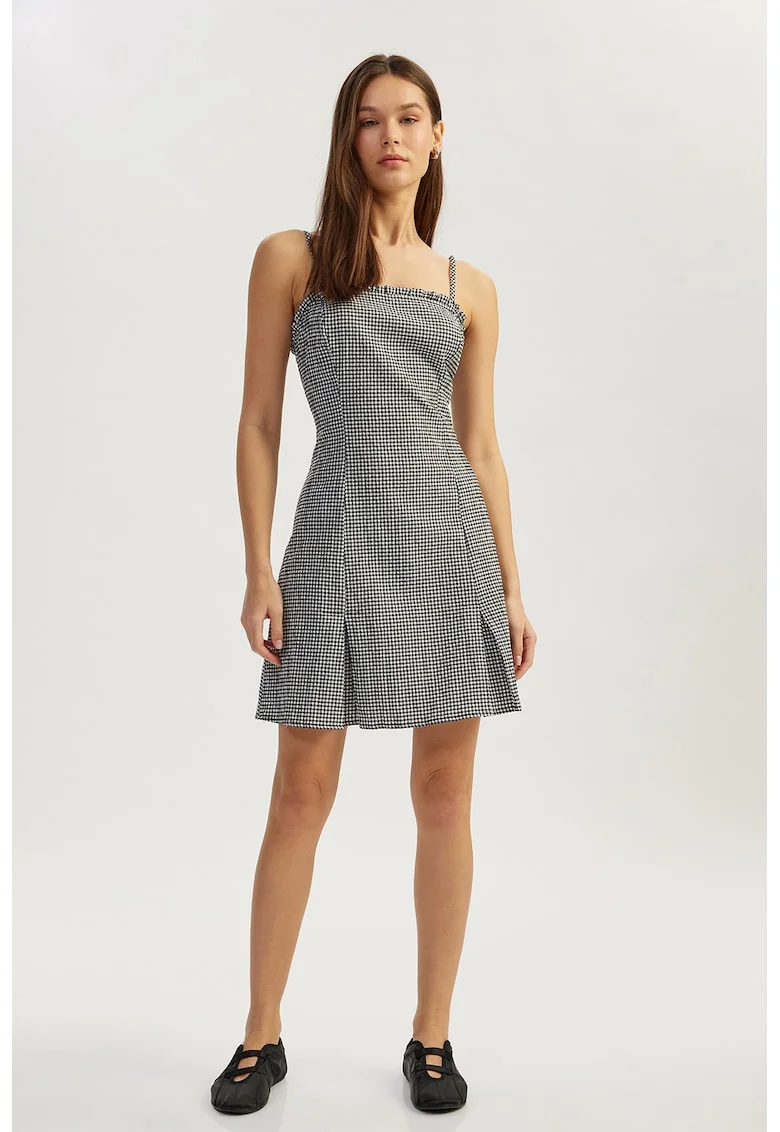 Rochie mini din amestec de bumbac in carouri, Alb/Negru
