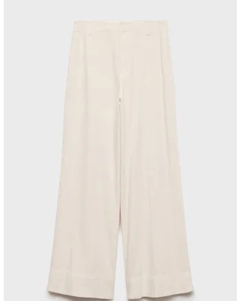 Pantaloni relaxed fit cu detaliu cu pliu frontal, Bej