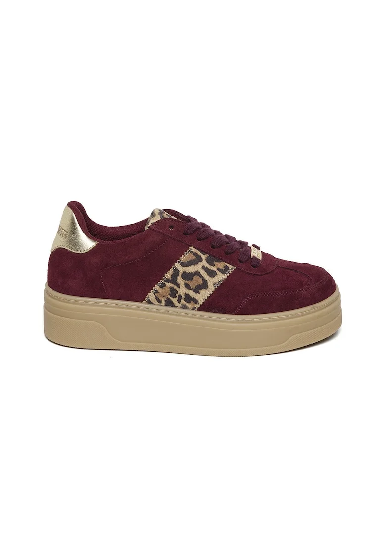 Pantofi sport Moxy low-cut cu platforma, Visiniu/Negru/Maro nisip