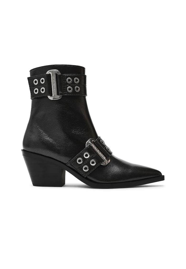Botine de piele ecologica cu toc, Negru