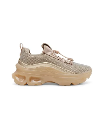 Pantofi sport cu platforma si strasuri Fabuluxe, Bej/Argintiu