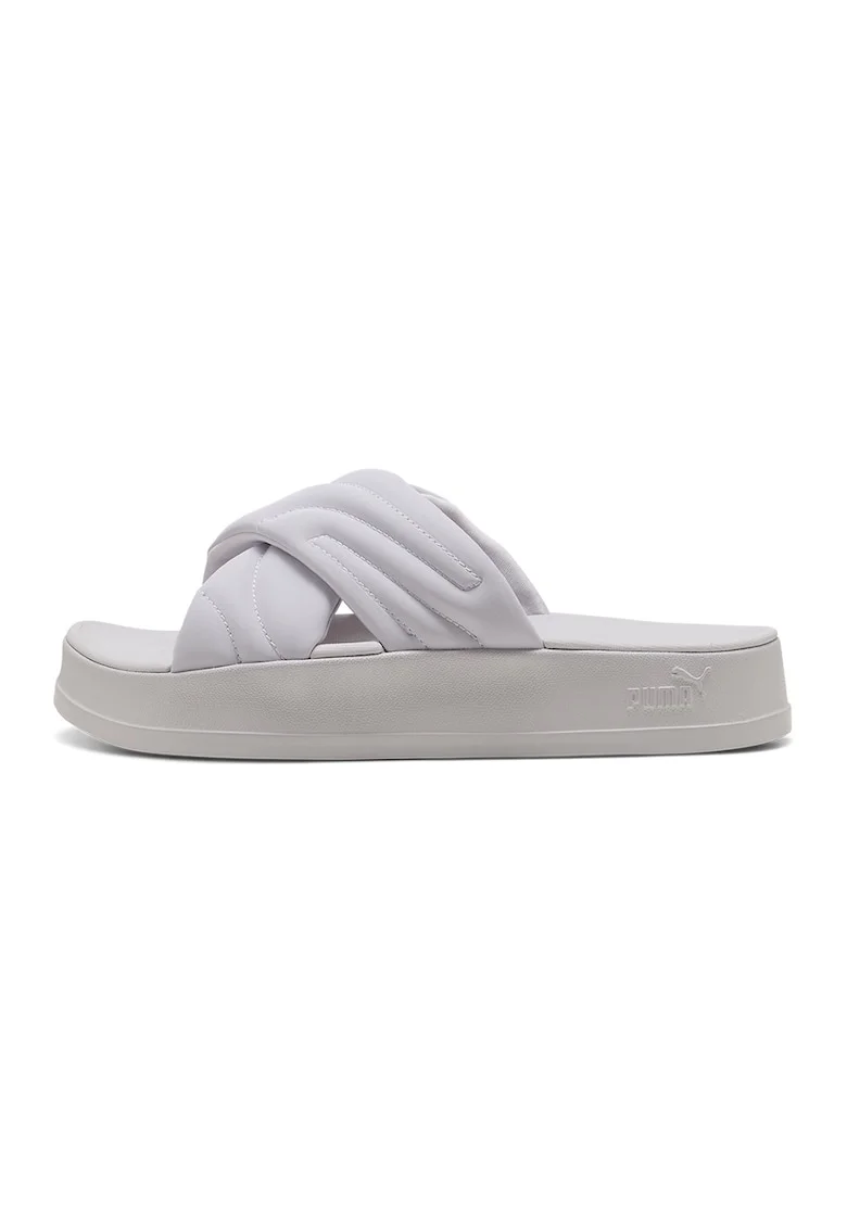 Papuci flatform cu bareta pufoasa Leadcat, Alb murdar