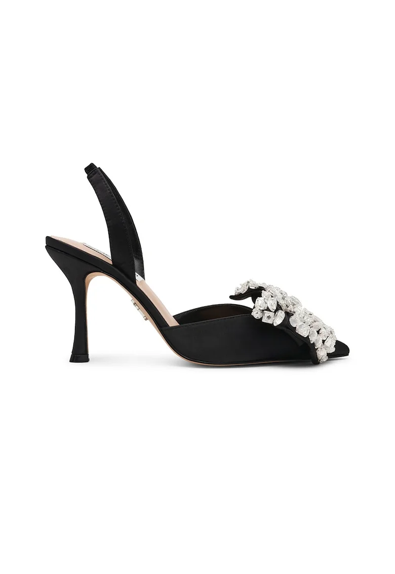 Pantofi din satin cu aplicatii din strasuri Lovie, Negru/Transparent
