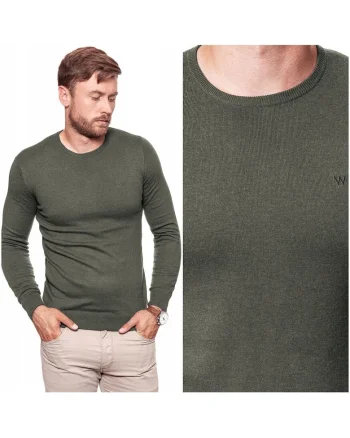 Pulover Barbati,  Model CREW KNIT, Croiala Clasica Regular Fit, Fara Inchidere, Moale Si Calduros, Cu Amestec De Lana, Bun Pentru Zile Racoroase Si Tinute Zilnice, Marimea 2XL, Verde