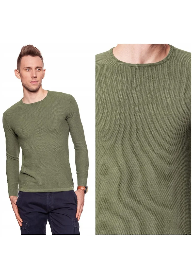 Pulover Barbati,  Model PIQUE CREW KNIT, Croiala Slim Fit, Tricot Respirabil Din Bumbac, Moale Si Usor De Purtat, Marimea 2XL, Verde