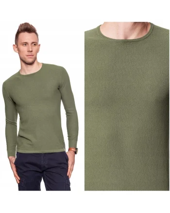 Pulover Barbati,  Model PIQUE CREW KNIT, Croiala Slim Fit, Tricot Respirabil Din Bumbac, Moale Si Usor De Purtat, Marimea 2XL, Verde