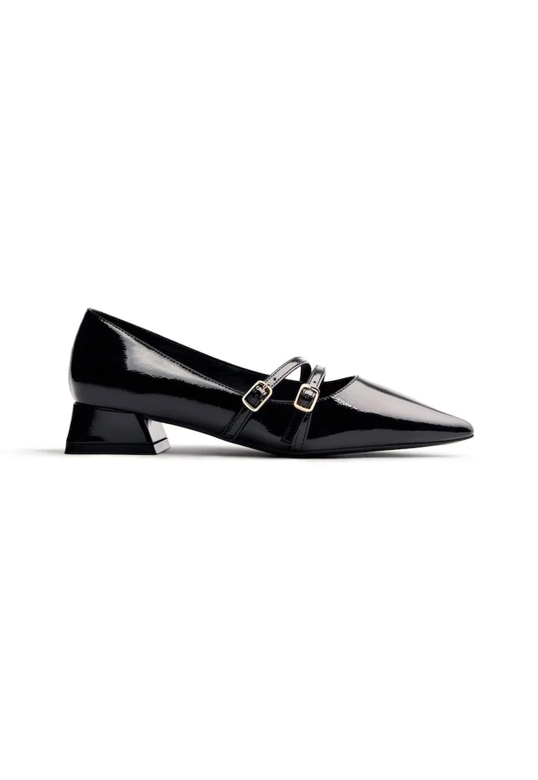 Pantofi cu varf ascutit si aspect lacuit Lucan, Negru