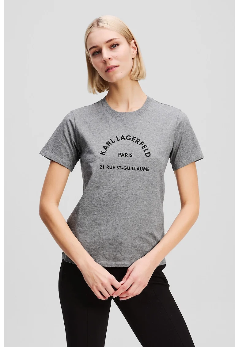 Tricou din bumbac organic cu imprimeu, Gri melange