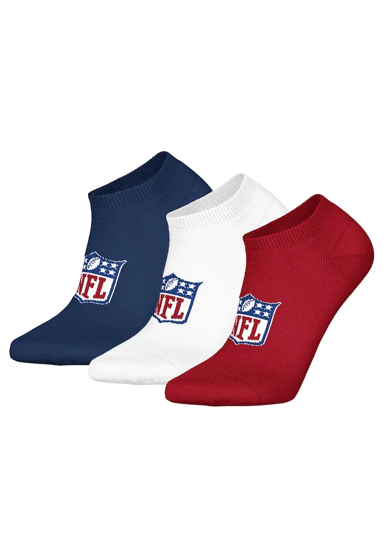 Set de sosete pana la glezna, unisex, cu logo - 3 perechi, Rosu/Alb/Albastru inchis
