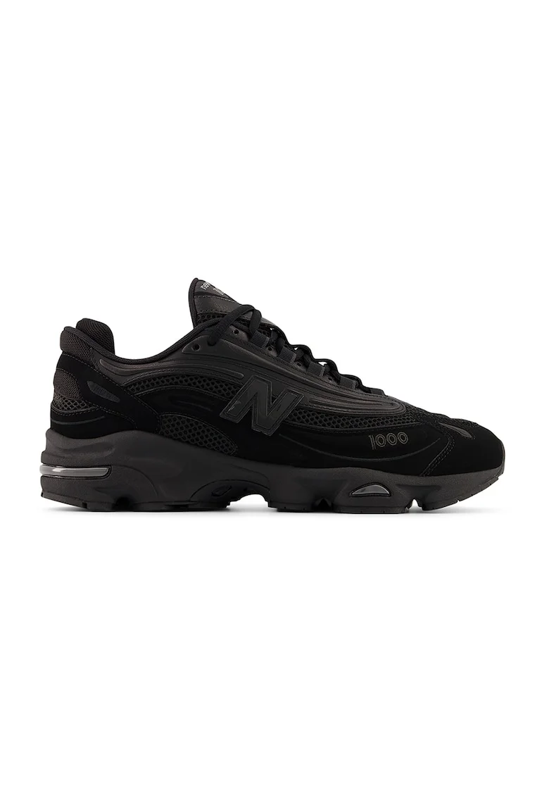 Pantofi sport din piele si piele nabuc cu garnituri din material textil M 1000, Negru