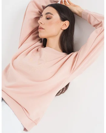 Bluza sport cu maneci cazute si logo cauciucat, Roz pastel