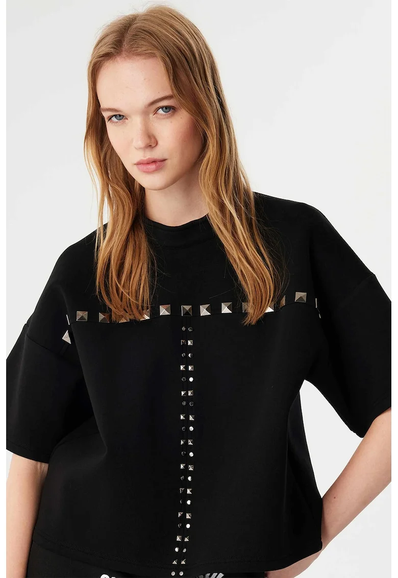 Tricou cu maneci cazute si tinte decorative, Negru