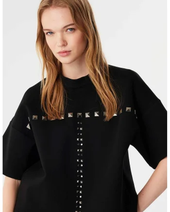Tricou cu maneci cazute si tinte decorative, Negru