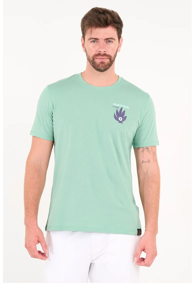 Tricou din bumbac cu imprimeu grafic pe piept, Verde deschis