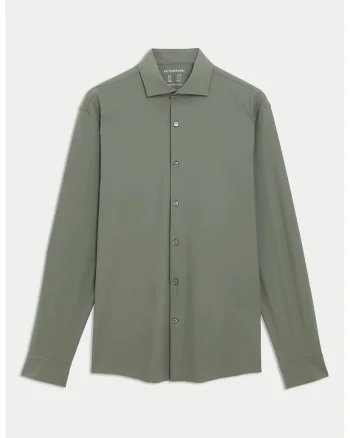 Camasa uni cu mansete cu nasturi, Verde sparanghel