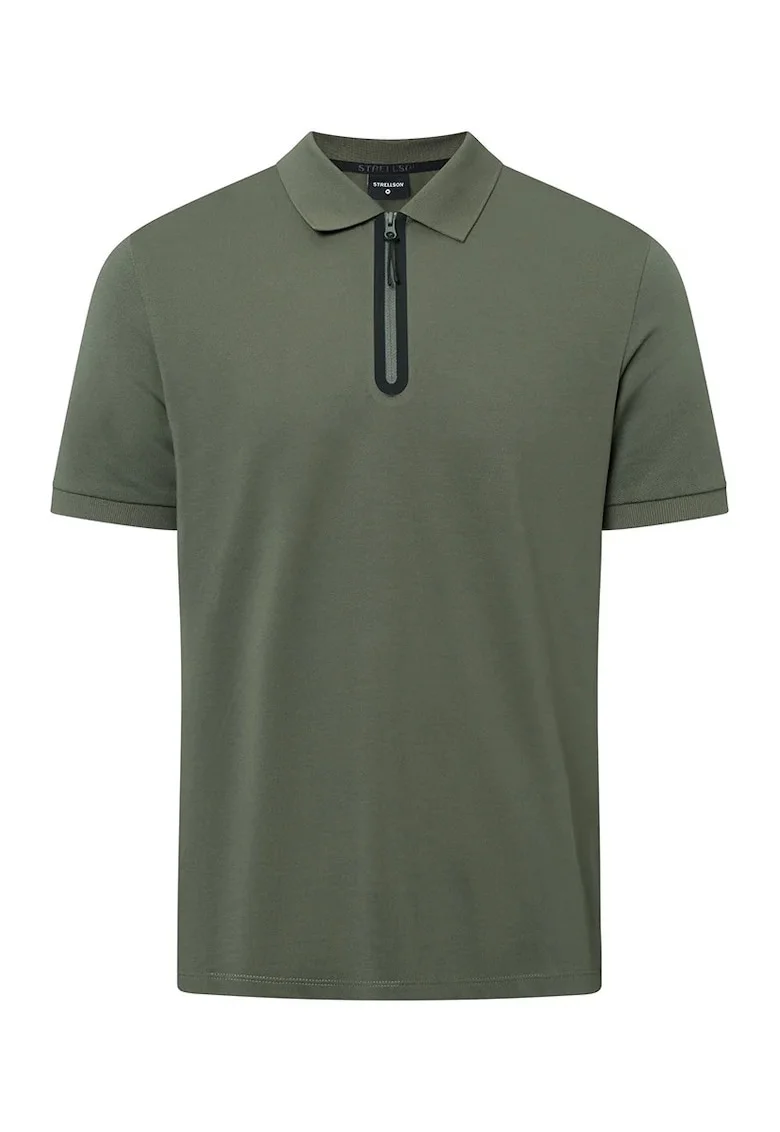 Tricou polo cu fermoar la gât, Verde inchis