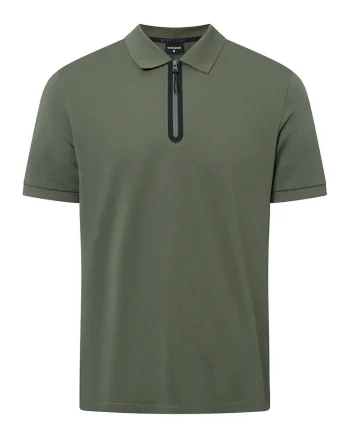 Tricou polo cu fermoar la gât, Verde inchis
