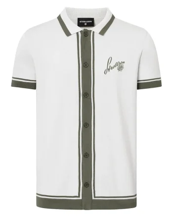 Tricou regular fit cu guler rotund și închidere frontală prin nasturi, Gri deschis
