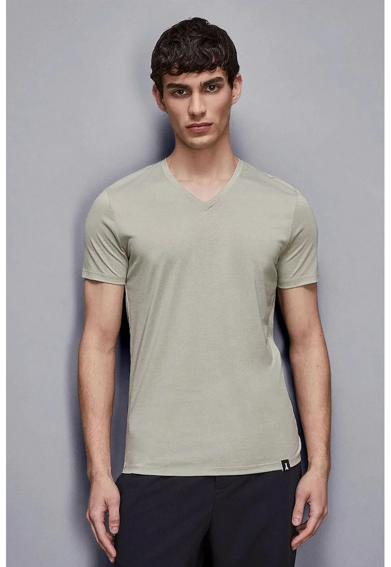 Tricou regular fit cu guler in V, Verde