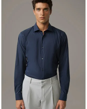 Cămașă asimetrică regular fit, Bleumarin