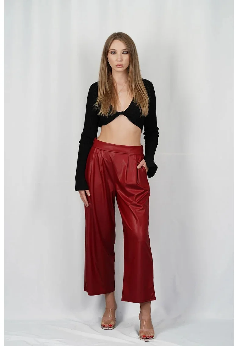 Pantaloni pana la glezna cu buzunare laterale si elastic in talie, Rosu