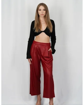 Pantaloni pana la glezna cu buzunare laterale si elastic in talie, Rosu