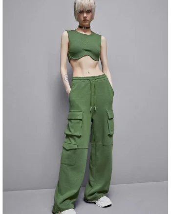 ,Pantaloni cu elastic în talie și buzunare laterale
