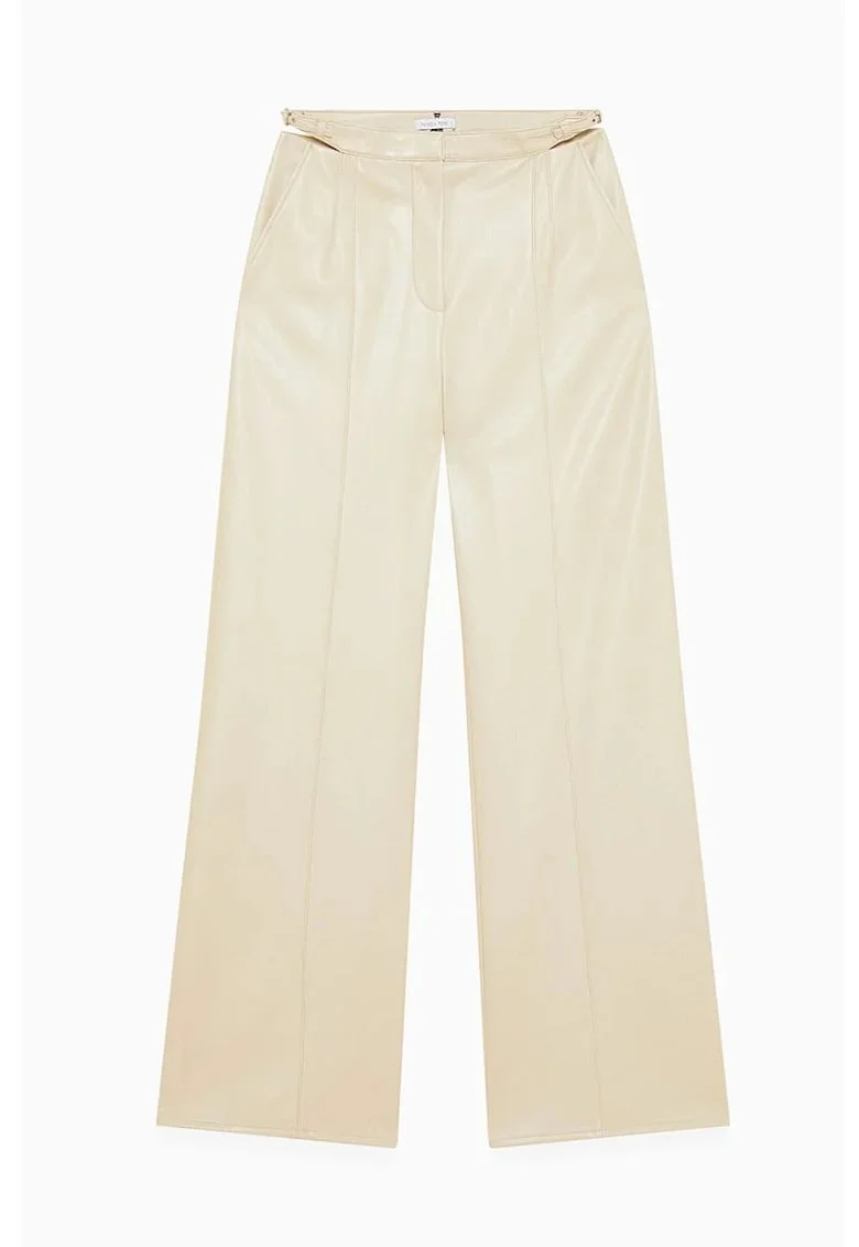 Pantaloni cu croiala ampla, din piele ecologica, Bej