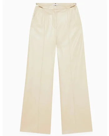 Pantaloni cu croiala ampla, din piele ecologica, Bej
