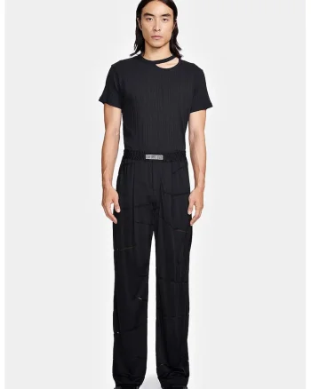 ,Pantaloni cu elastic în talie și multiple detalii transparente, Negru