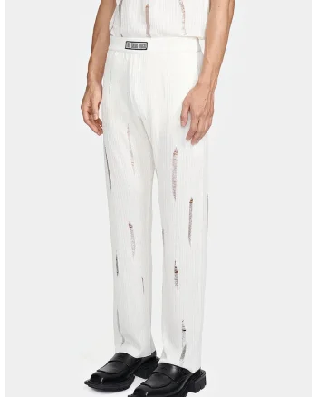 ,Pantaloni evazați din tricot, cu transparență discretă nervurată și logo frontal Louis Gabriel Nouchi, Alb